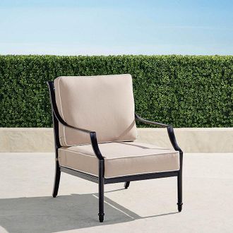 Frontgate Grayson Lounge Chair with Cushions in Black Aluminum - Standard, Indigo with Canvas piping - Frontgate