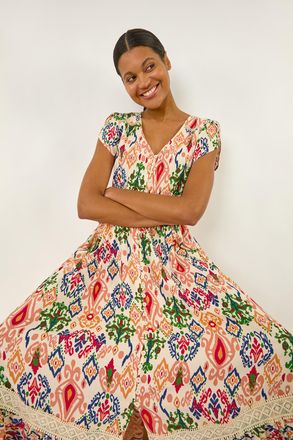 Roman Abstract Button Through Maxi Dress