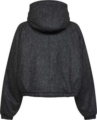 Brunello Cucinelli Womens Hooded Down Jacket Donegal Black Virgin Wool Puffer