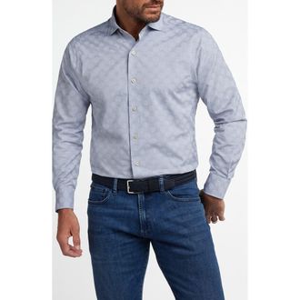 David Donahue Dot Jacquard Sport Shirt in Denim at Nordstrom, Size Xx-Large