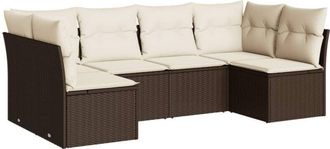 vidaXL Set Sof&aacute;s De Jard&iacute;n 6 Piezas Y Cojines Rat&aacute;n Sint&eacute;tico Marr&oacute;n Vidaxl