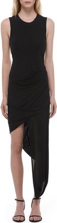 Helmut Lang Twist Drape Asymmetric Hem Dress in Black at Nordstrom, Size Xx-Small