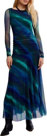 Free People Sunnei Long Sleeve Mesh Dress in Deep Ocean Combo at Nordstrom, Size Small