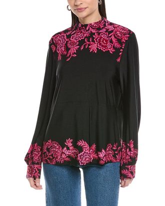 CeCe by Cynthia Steffe Border Print Mock Neck Top
