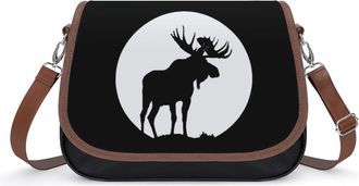 Generic Funny Moose Full Moon Small Womens Crossbody Bags Shoulder Handbag with Adjustable Strap for Travel