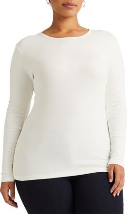 Lauren Ralph Lauren Long Sleeve Stretch Cotton Tee in White at Nordstrom, Size 1 X