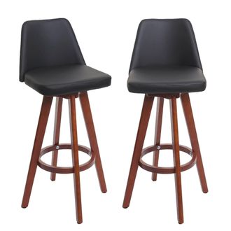 Hhg Hhg - Coppia Sedie Sgabelli 569 Girevole Design Moderno Legno Ecopelle Nero