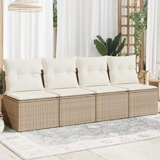 vidaXL Sof&aacute; De Jard&iacute;n De 4 Plazas Con Cojines Rat&aacute;n Sint&eacute;tico Beige Vidaxl