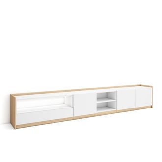 Skraut Home Skraut Home - Mueble Tv, Televisi&oacute;n, Muebles De Sal&oacute;n, Almacenaje, 310x37x50cm, Para Tv Hasta 80, Led, Estilo Moderno, Blanco Y Roble Soft