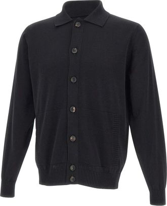 FILIPPO DE LAURENTIIS Polo Collar Cardigan - Heren - Vesten - Zwart - 2XL - Katoen - Truien & Vesten