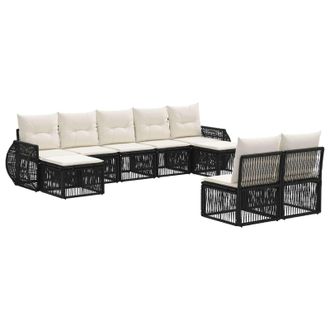 vidaXL Conjunto De Sof&aacute;s De Jard&iacute;n 9 Pcs Negro Y Blanco Crema Vidaxl
