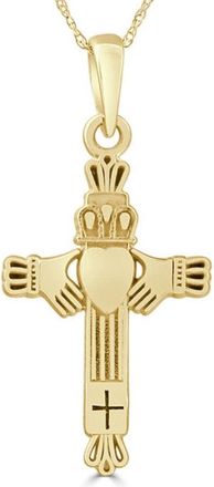 Pompeii3 14k White or Yellow Gold Gold Celtic Cross Claddagh Pendant Necklace 1 Tall