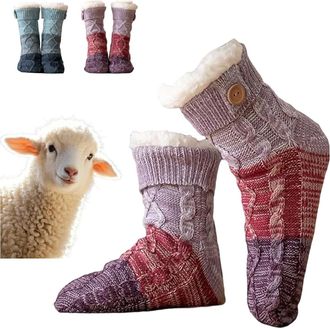 Generic Knitted Ultra Thick Slipper Home Socks, Non-slip Fluffy Soft Warm Slipper Socks for Indoor Home, Womens Cabin Socks with Grippers, Soft & Comfortable 