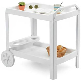 Dmora Dmora - Tavolino da esterno 0, Carrello multiuso portavivande con ruote, Mobile ausiliario da cucina, 100% Made in Italy, Cm 53x74h73, Bianco