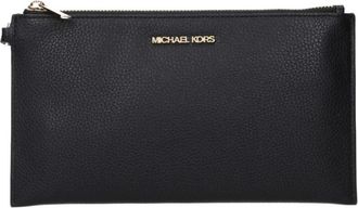 Michael Kors Zwarte leren logo clutch tas - Dames - Clutches - Zwart - ONE Size - Leer - Tassen