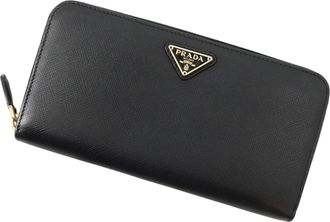 Prada Black Saffiano Triangle Long Wallet (Bi-Fold) (Pre-Owned)