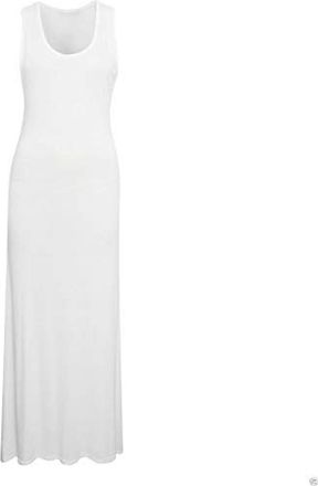 Generic Women Ladies Jersey Long Summer Vest Racer Muscle Back Maxi Dress Plus Size 8-26 (XXXL (24-26), White)