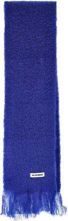 Jil Sander Blue Mohair Blend Fringed Scarf