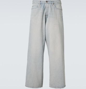 Balenciaga Leather-trimmed wide-leg jeans