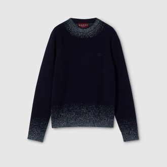Gucci Knit Wool Sweater With Embroidery, Size XXXL, Blue, Ready-to-wear