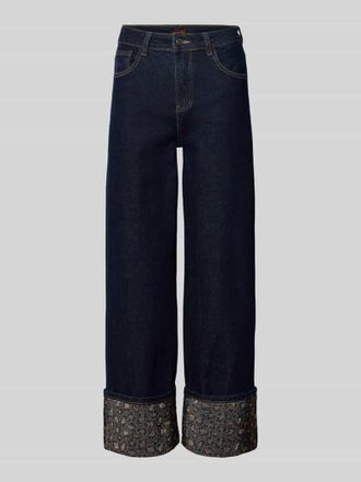 Miss Goodlife Straight Fit Jeans mit Umschlag und Ziersteinbesatz in Jeansblau, Gr&ouml;&szlig;e XL