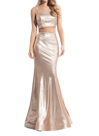 Rachel Allan Double Spaghetti Strap Set Prom Dress In Champagne