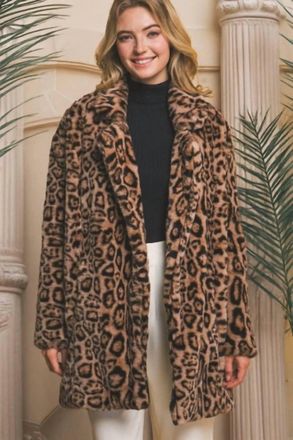 Love Tree Midi Faux Fur Jacket In Leopard
