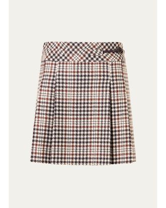 Akris Houndstooth Tweed Wool-Blend Mini Kilt Skirt
