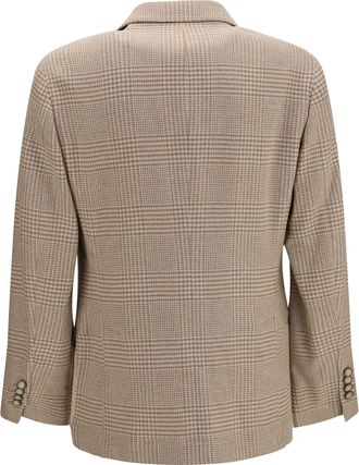 Brunello Cucinelli Mens Single Breasted Checked Blazer Camel Cotton Jacket