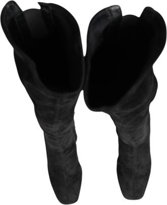 Dolce & Gabbana Womens Black Suede Leather Knee High Boots Shoes Lamb