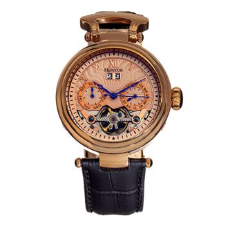 Heritor Mens Ganzi Semi-Skeleton Leather-Band Watch - Rose Gold Stainless Steel - One Size
