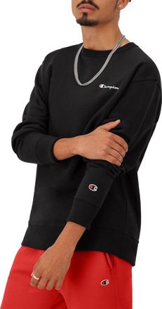 Champion Mens Crewneck, Powerblend Fleece, Hoodie Sweatshirt Logo (Reg. Or Big & Tall), Black Small Script, XL