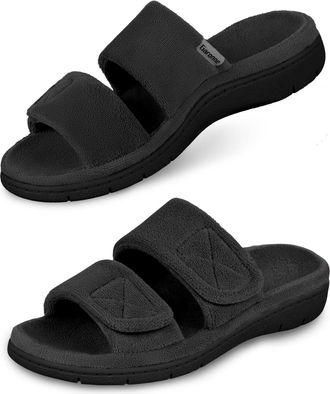 Garonne Womens Dual Strap Adjustable Open Toe Slippers with Arch Support Summer House Shoes for Women Indoor/Outdoor, black, 5.5 UK