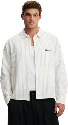 Cotton On Mens Bedford Long Sleeve Shirt in White Stripe Emb at Nordstrom, Size Small