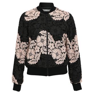 Alice & Olivia Alice + Olivia Felisa Lace Bomber Jacket in Black Polyester