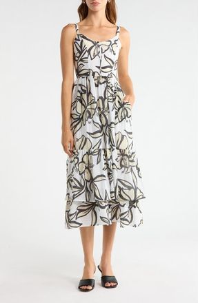 Melloday Floral Sweetheart Neck Tiered Dress in Ivory Multi at Nordstrom, Size X-Small