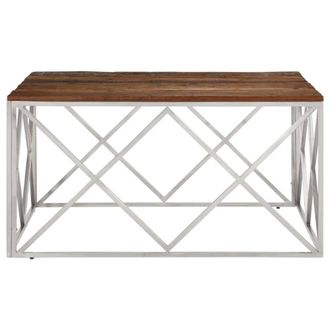 Berkfield Home Modern Coffee Table Silver Stainless Steel & Solid Sleeper Wood
