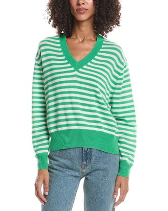 Brodie Beach Stripe V-Neck Cashmere Sweater