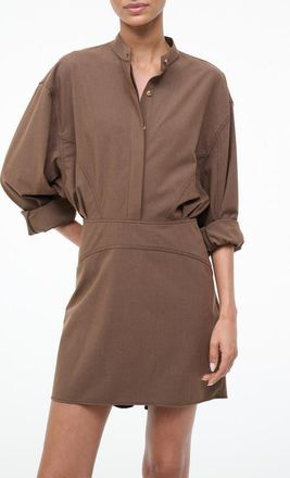 Staud Kiln High-Low Long Sleeve Shirtdress in Nutmeg at Nordstrom, Size 16