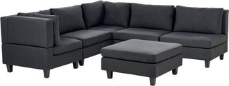 Beliani Modular Corner Sofa 5 Seater UNSTAD Fabric Black with Ottoman Right Hand