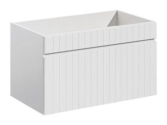 Vente-Unique Mueble suspendido de ba&ntilde;o rayado blanco - 80 cm - SATARA
