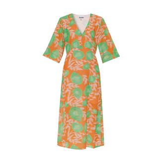 Ganni Jurk met bloemenmotief - Dames - Casual kleedjes - Oranje - XS - Kleedjes