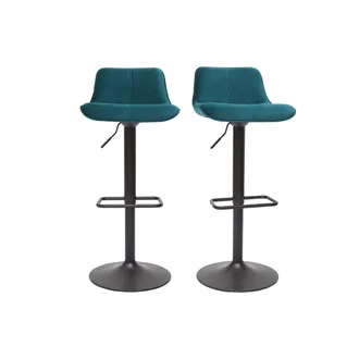 Miliboo Miliboo - Set De 2 Taburetes De Cocina Ajustables 360&ordm; De Terciopelo Azul Petr&oacute;leo Y Metal Negro Boost