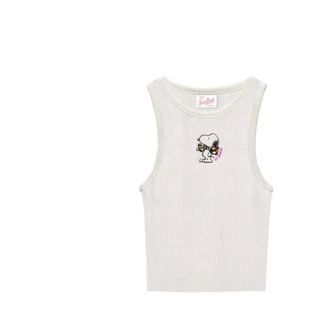 MC2 Saint Barth Sleeveless Tops, female, White, Size: S Ada Rib Tank Top With Patch