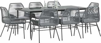 vidaXL Juego Comedor Jard&iacute;n 9 Pzas Cojines Rat&aacute;n Sint&eacute;tico Vidrio Gris Vidaxl