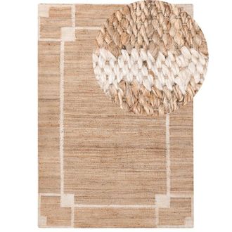 Beliani Area Rug Light Beige Jute 160 x 230 cm with Pattern Rectangular Woven Rustic Style Living Room Bedroom GONDIA