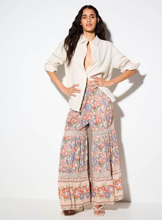 Icone Womens Floral pattern crocheted inserts ultra-wide-leg pant