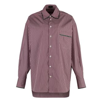 Etro Etro, Shirts, female, Red, Size: XS Velvet-trimmed Striped Cotton-poplin Shirt