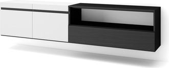 Skraut Home Mueble tv efecto madera blanco y negro 200x35x45cm colgado