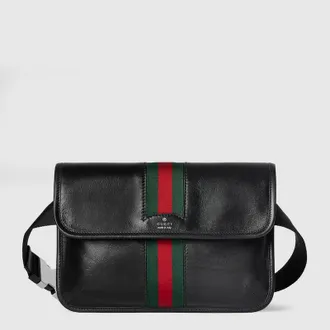 Gucci Web Trademark Small Belt Bag, Size Gucci 80, Black, Leather